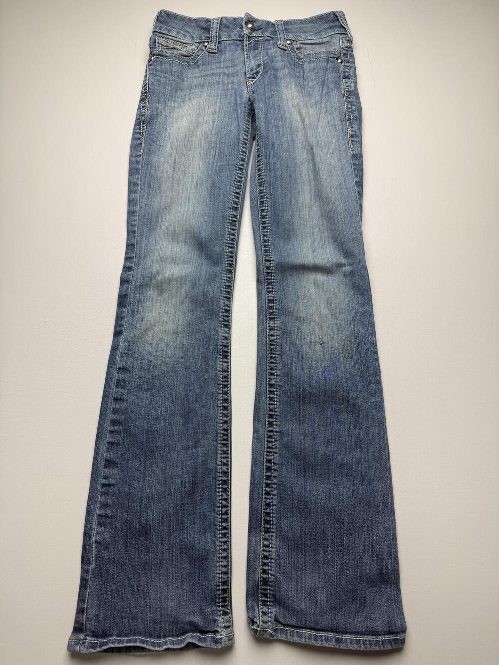 Ariat REAL Jeans Womens 27L Blue Med Wash Bootcut Distressed Embroidered Denim